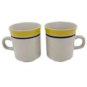 Vintage Carousel Coffee Mug Stoneware Cup 800 Yellow Brown Strip Japan Set of 2